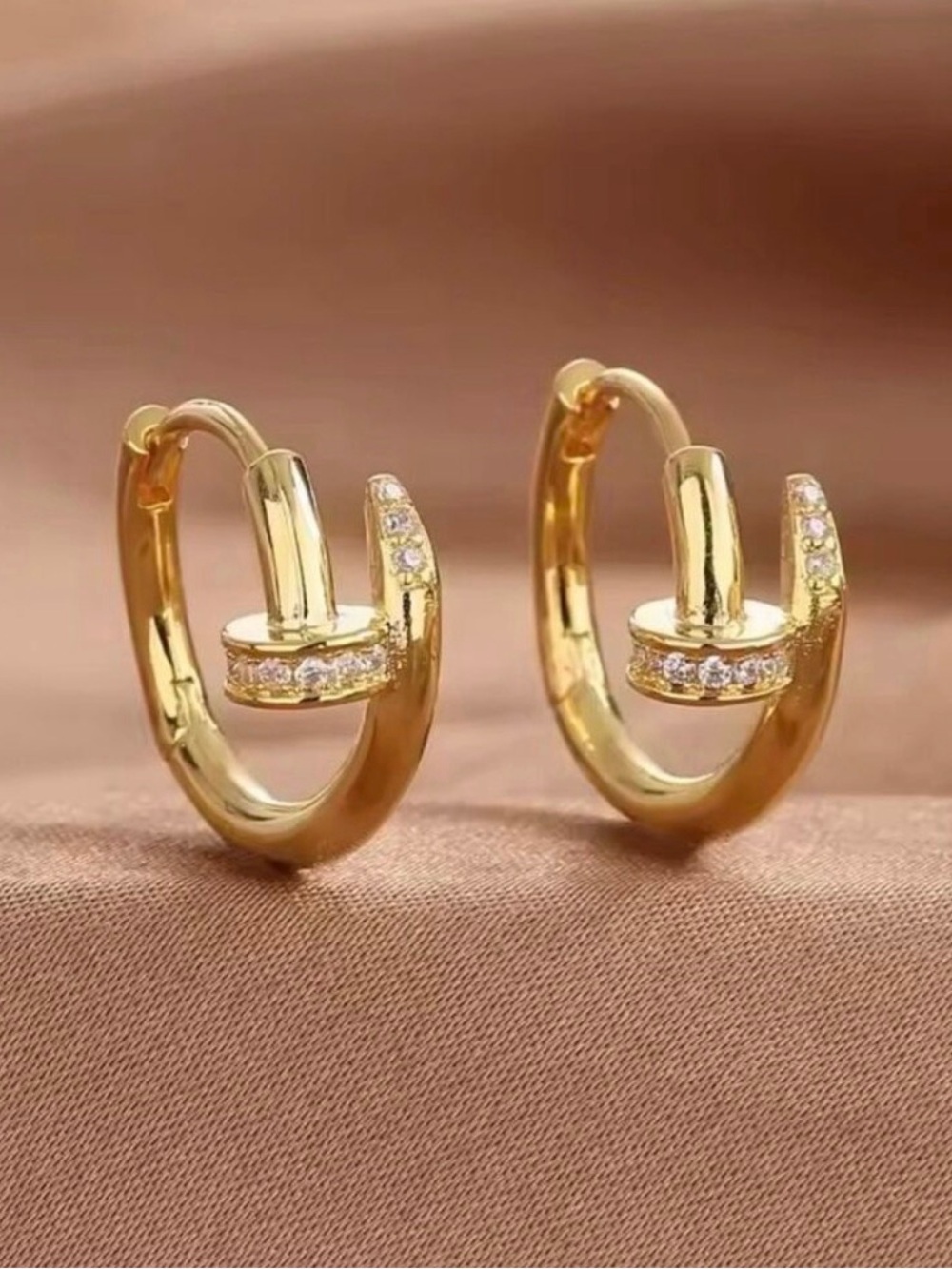 Italian Luxury Jewelry Gold Tone Hoop Earrings Pavé Crystal Huggie Statement New